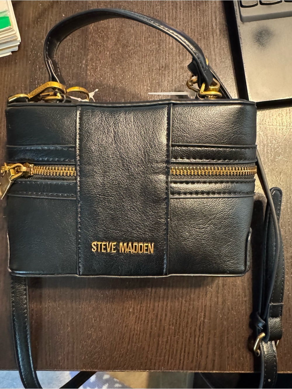 Steve Madden Black Crossbody with Gold Hardware and bag charm